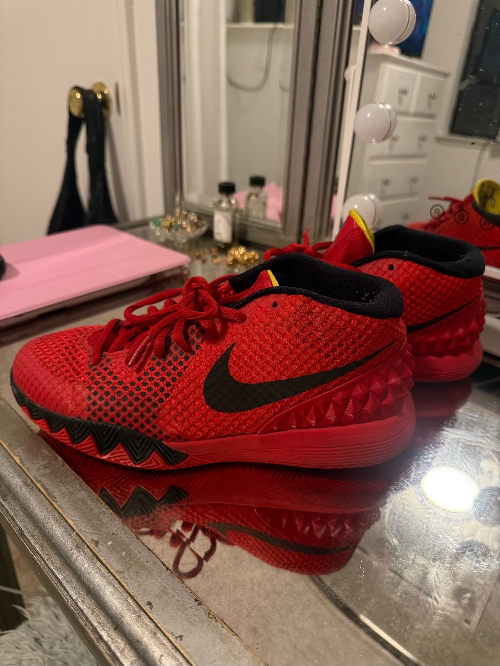 Nike Red Low-Top Basketball Shoes with Black Swoosh